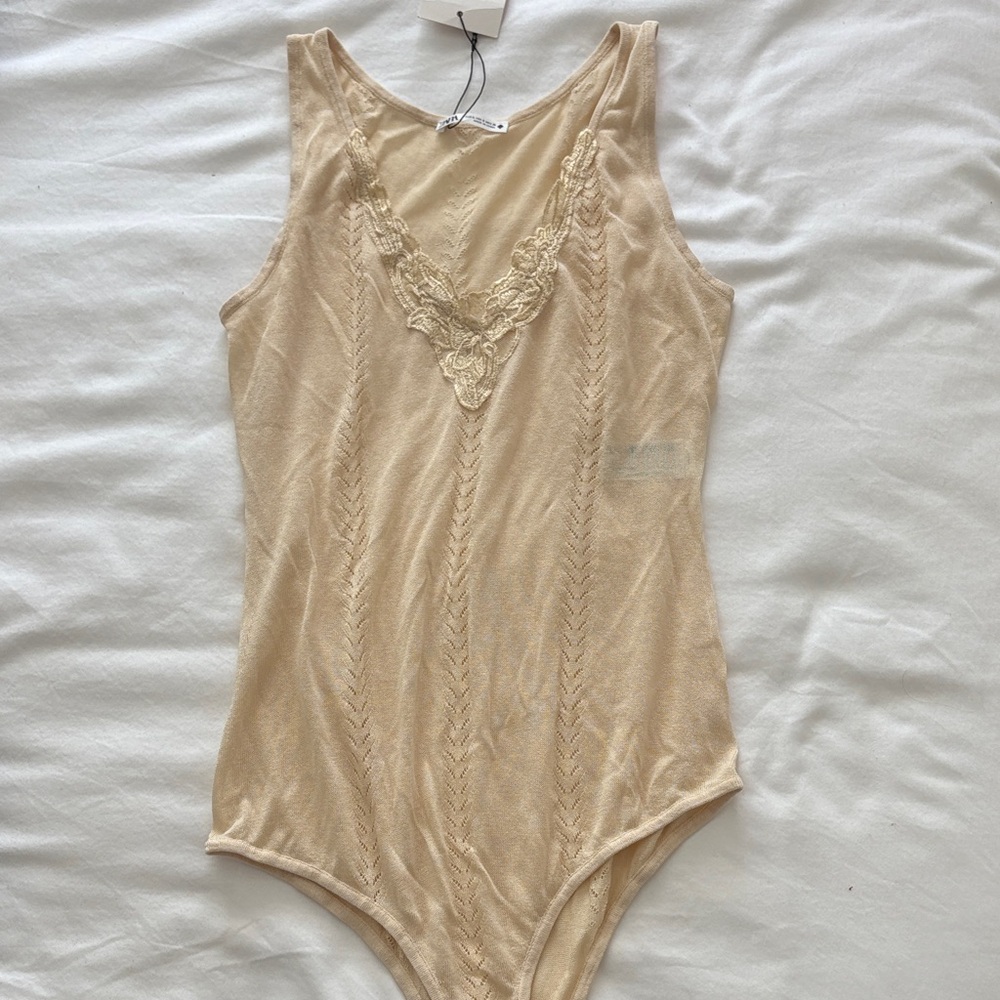 NWT Zara Lingerie small Elegant Lace-Trimmed Bodysuit